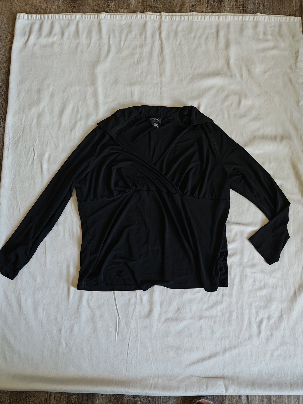 Lane Bryant Black Faux-Wrap Long Sleeve Top